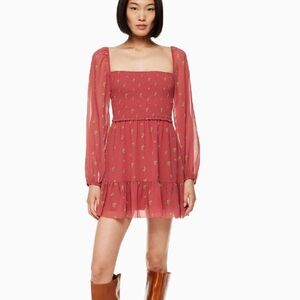 Wilfred Aritzia Womens Boho Cottagecore Wistful Red Floral Mini Dress Size Small